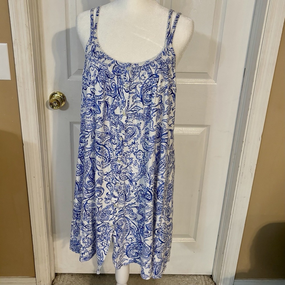 Ralph Lauren Nightgown L Double Strap Short Comfy Sleeveless Paisley Buttons